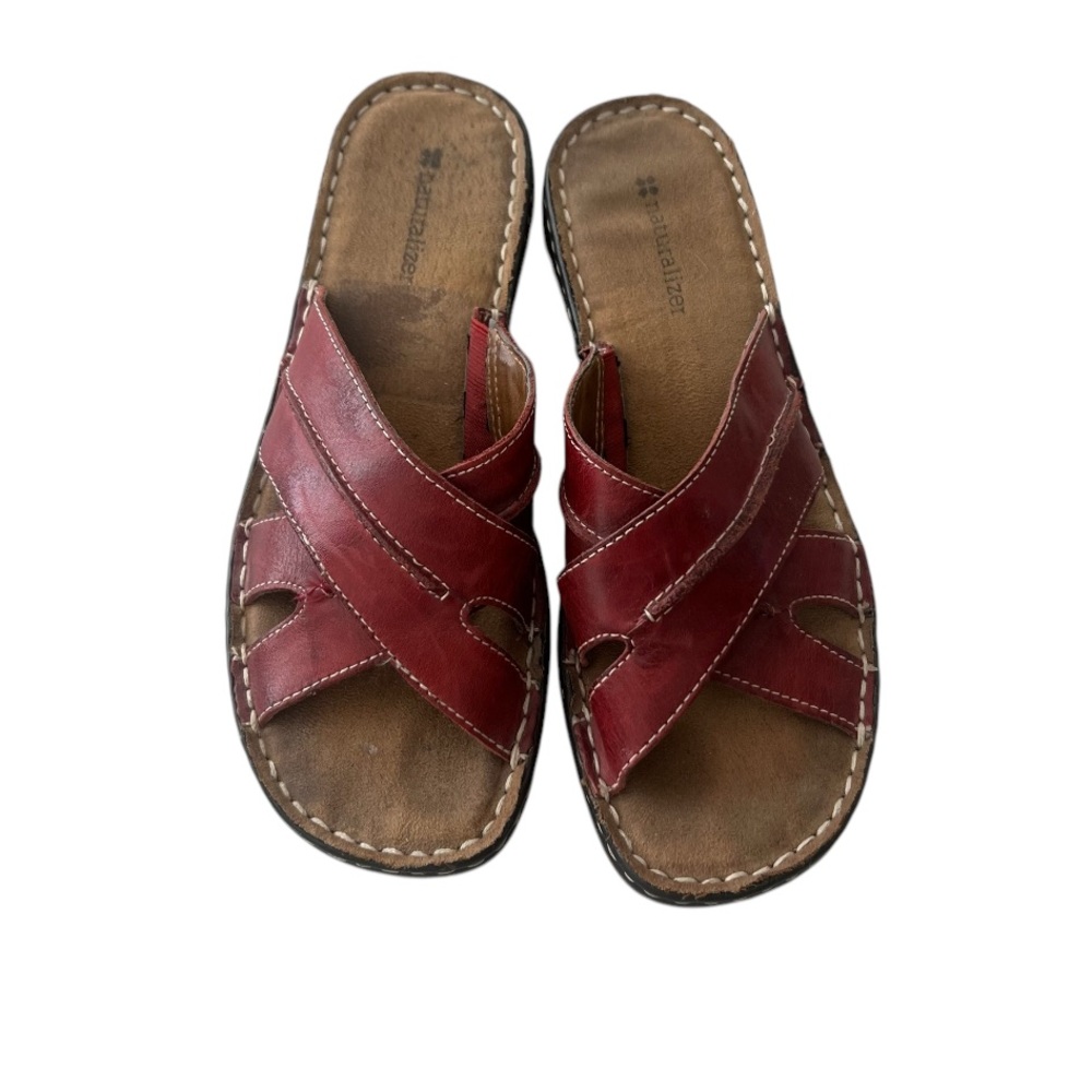 Naturalizer Cubby Red Leather Slide Sandals